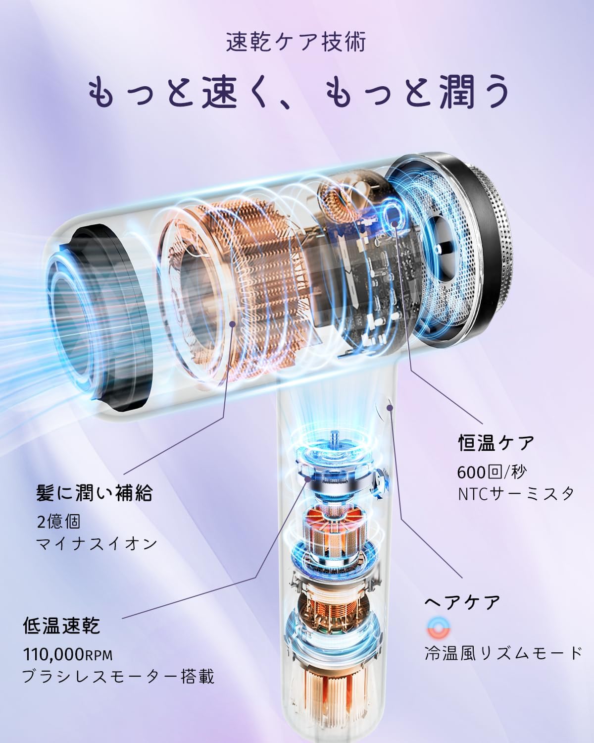 FEEKAA ドライヤー 大風量 速乾 小型 超軽量 静音 低温 髪質改善 高濃度マイナスイオン コンパクト ヘアドライヤー ミニ 【5段階温度調節 2段階風速調節】hair dryer 恒温ヘアケア 冷風熱風交互機能 ノズル付き 過熱防止機能 持ち運び便利 省エネ 家庭用/ヘアサロン/出張用/旅行用/祝日のプレゼント PSE認証済み 黒