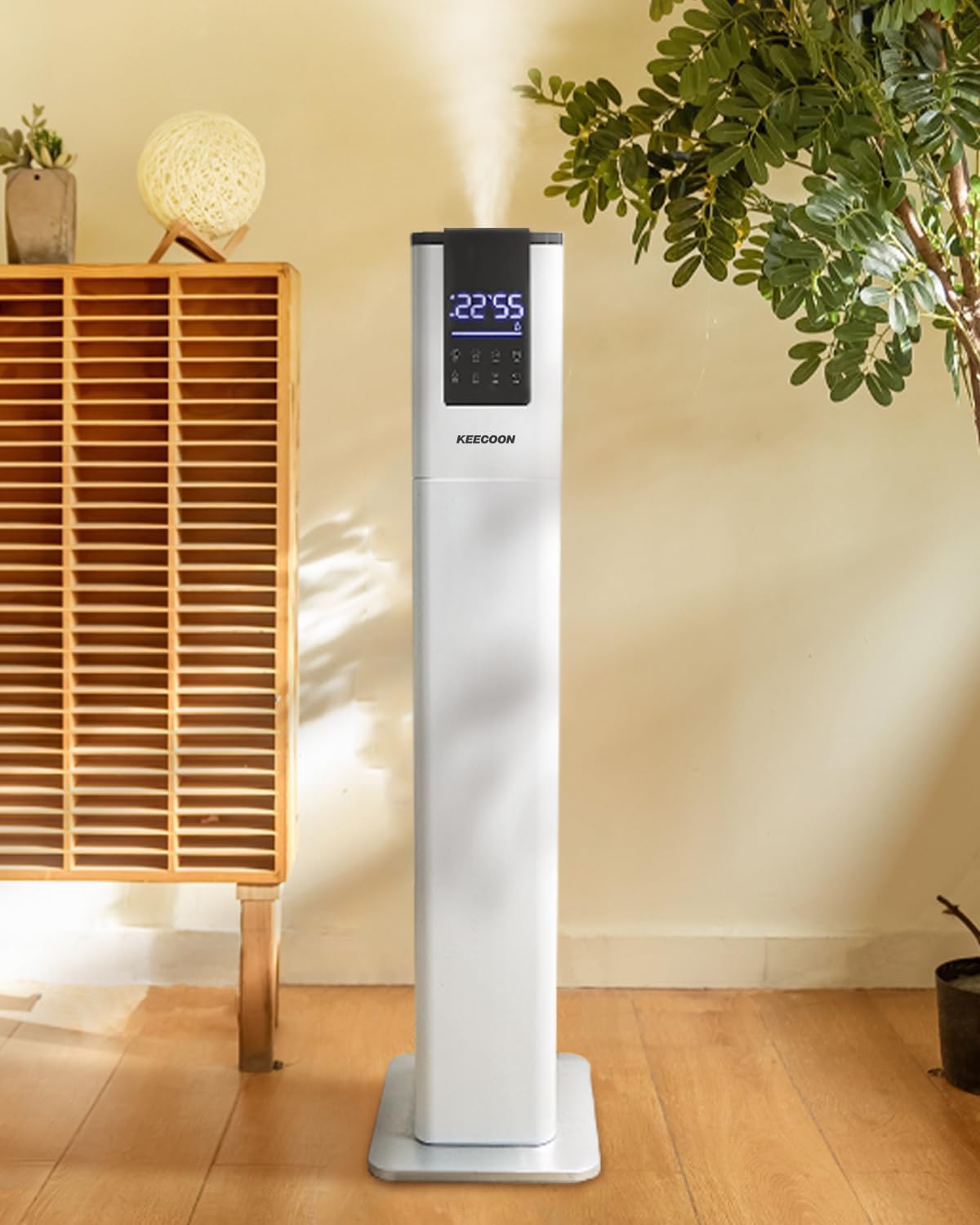 KEECOON 加湿器 大容量13L スチーム式 ハイブリッド 加熱+超音波 アロマ対応 自動湿度調整 上部給水 省エネ 40畳 ホワイト