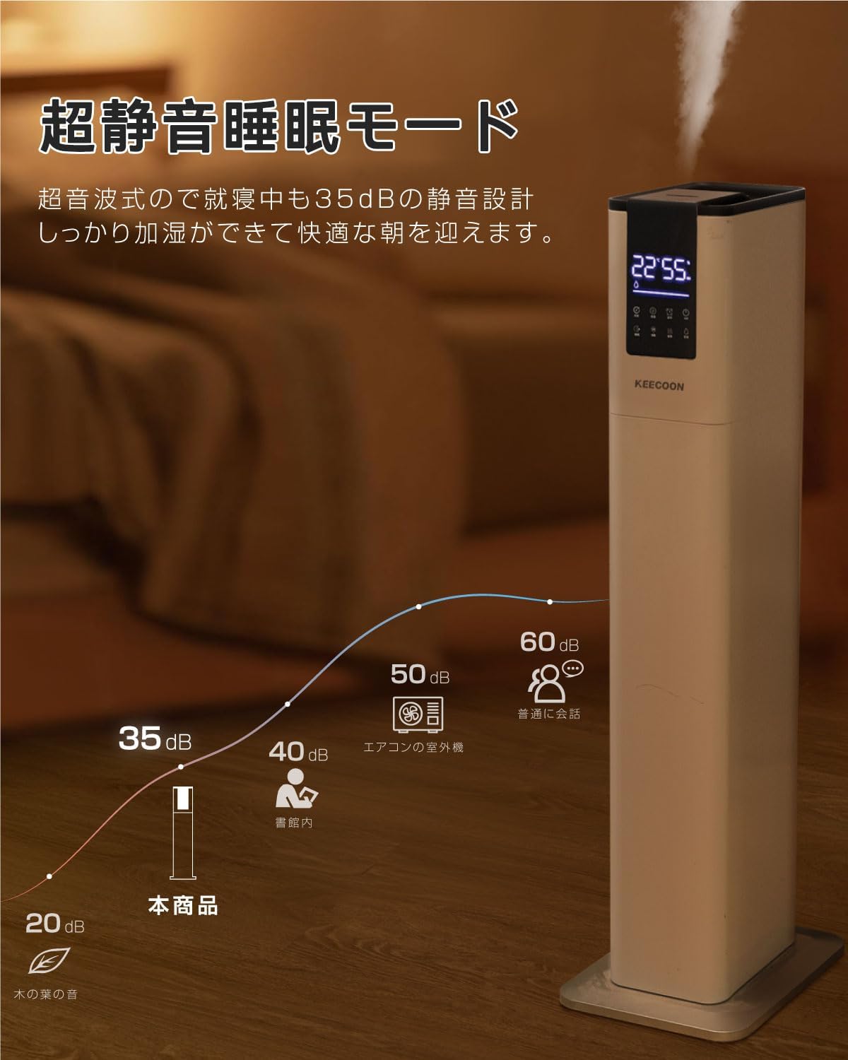 KEECOON 加湿器 大容量13L スチーム式 ハイブリッド 加熱+超音波 アロマ対応 自動湿度調整 上部給水 省エネ 40畳 ホワイト