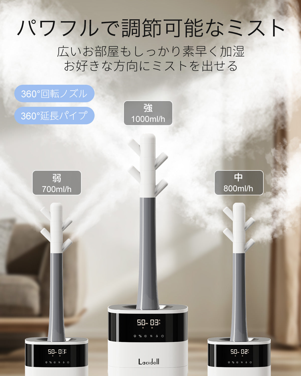 加湿器 大容量 20L/最大85畳 ハイブリッド式 スチーム式 加熱式 2301J ホワイト