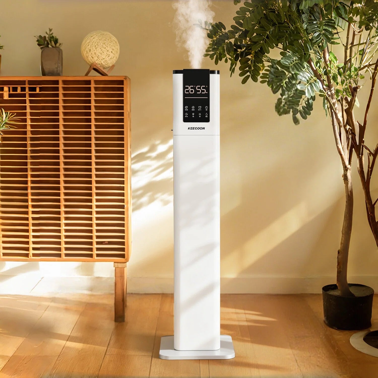 KEECOON 加湿器 大容量13L スチーム式 ハイブリッド 加熱+超音波 アロマ対応 自動湿度調整 上部給水 省エネ 40畳 グレー