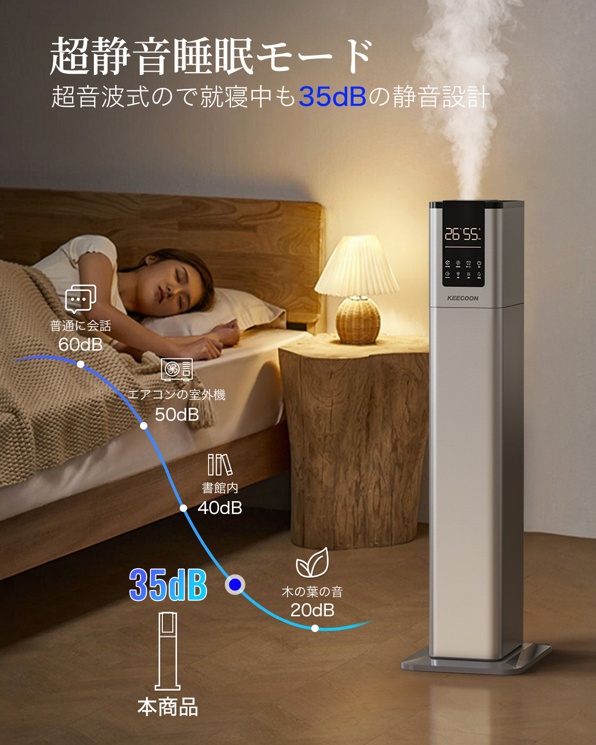 KEECOON 加湿器 大容量13L スチーム式 ハイブリッド 加熱+超音波 アロマ対応 自動湿度調整 上部給水 省エネ 40畳 グレー