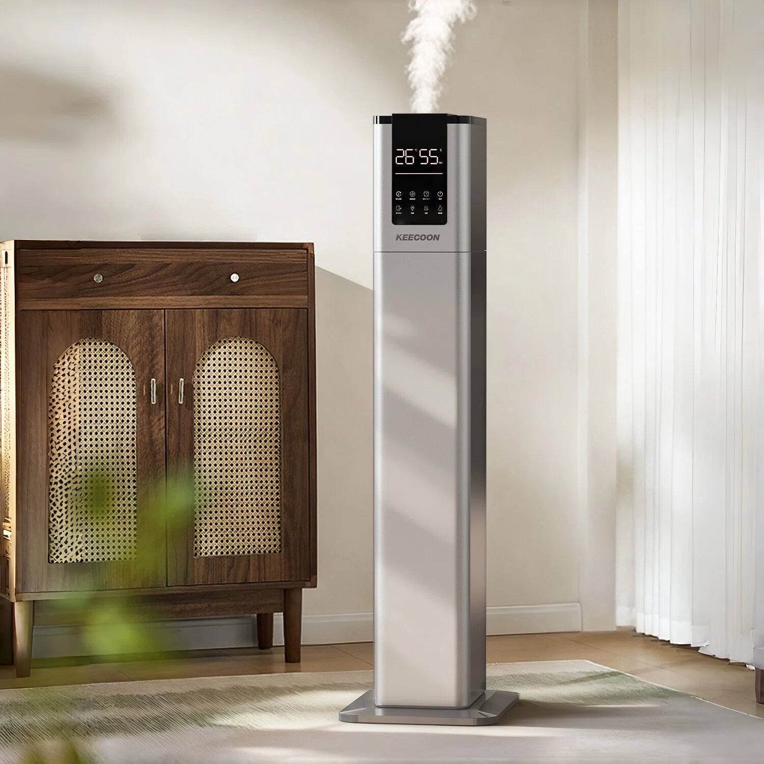 KEECOON 加湿器 大容量13L スチーム式 ハイブリッド 加熱+超音波 アロマ対応 自動湿度調整 上部給水 省エネ 40畳 グレー