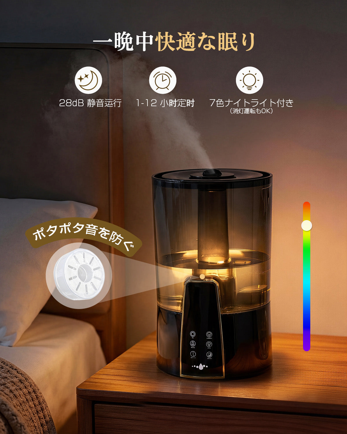 加湿器 大容量 卓上【2026年新登場・3-in-1 アロマ対応】4L 超音波式|22301
