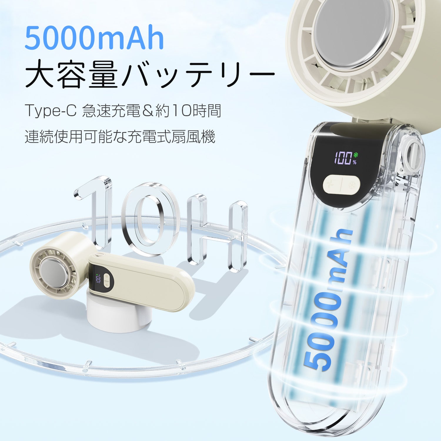 ハンディファン 冷却プレート 扇風機 ハンディ ネッククーラー 3in1首掛け/手持ち/卓上 小型 ミニファン 1-100無段階風量調節 5000mAh大容量バッテリー Type-C充電式 強力 冷感クーラー機能 LEDディスプレイ 熱中症対策 空気清浄 屋外/キャンプ/通勤/通学/アウトドアに最適 ストラップ付き