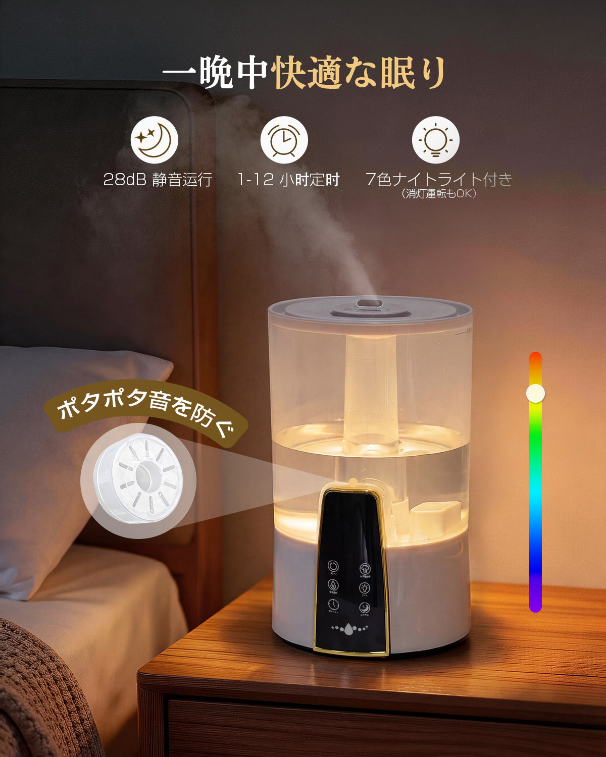 加湿器 大容量 卓上【2026年新登場・3-in-1 アロマ対応】4L 超音波式|22301