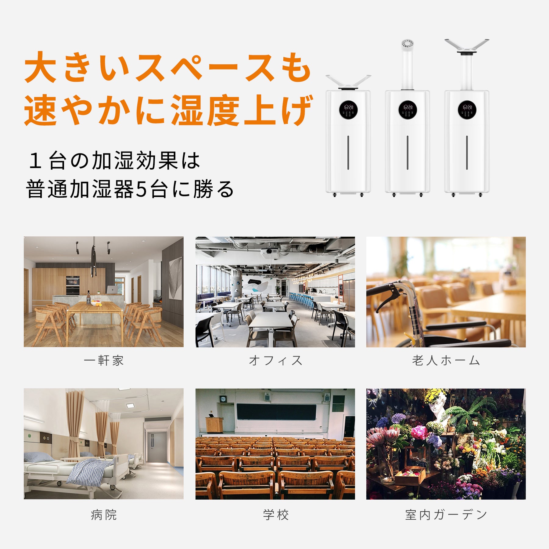 加湿器 大容量 2000ml/h 業務用 家庭用 21L 【法人向け】UV除菌 360°回転 超音波式加湿器 大型 タワー型 水タンク 上から給水