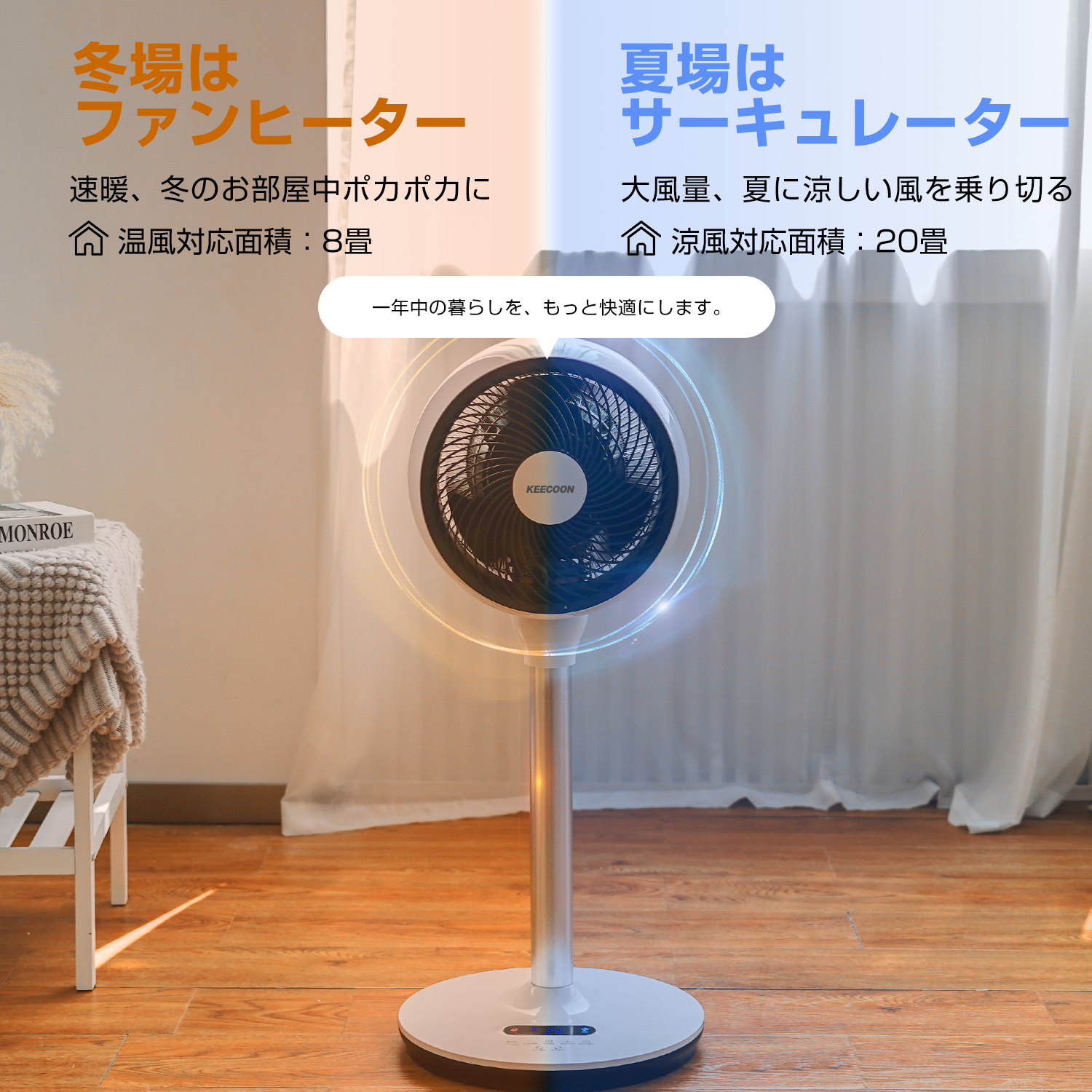 ヒーター 電気ファンヒーター KEECOON 360°首振り 1350W 暖房器具 涼温 ...